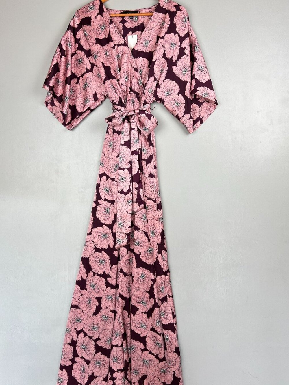 Aakaa Floral Maxi Dress Pink Burgundy Kimono Sleeve Women’s S NWT